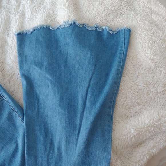 Judy Blues 5/27 Hippie Flare Stretch Raw Hem Denim Jeans - Picture 3 of 13